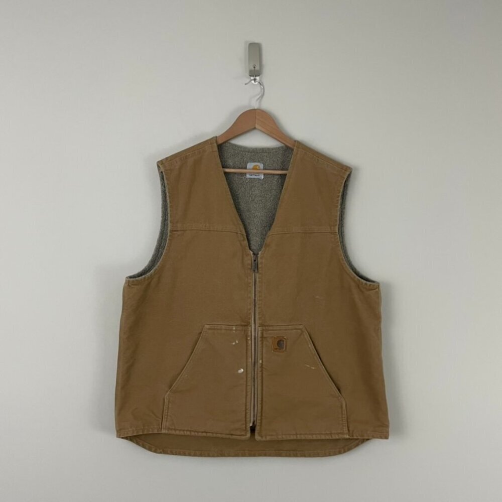 Carhartt Canvas Sandstone Rugged Sherpa Lined Zip Vest Men's Size XL